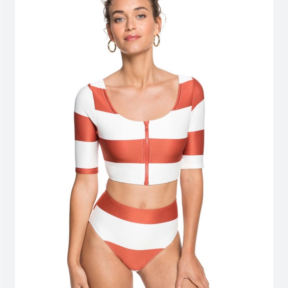 Roxy Red and White Striped Bikini Top